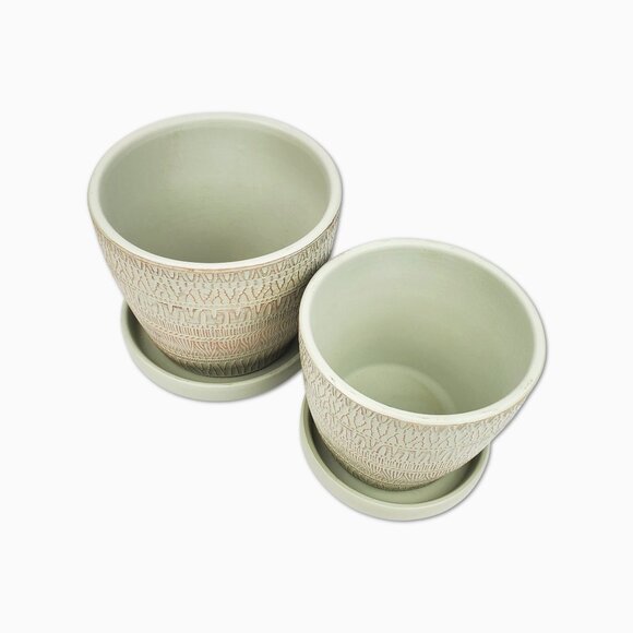 Set Of 2 Vintage Style Tea Green Terracotta Planting Pots - Picture 2 of 5